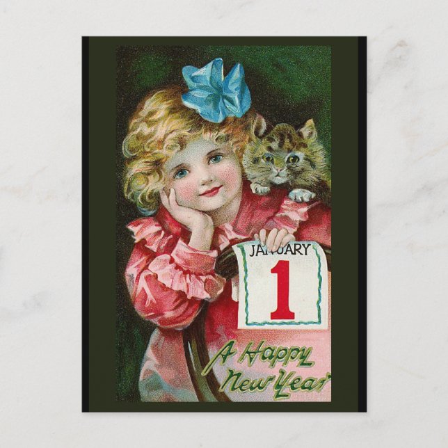 "Guten Rutsch ins Neue Jahr-Mädchen-" Postkarte (Vorderseite)