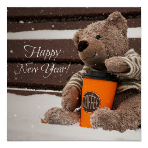 Guten Rutsch ins Neue Jahr. Teddybär-Bär Poster