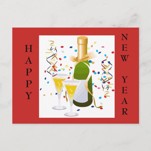 Guten Rutsch ins Neue Jahrchampagner Feiertagspostkarte (Vorderseite)