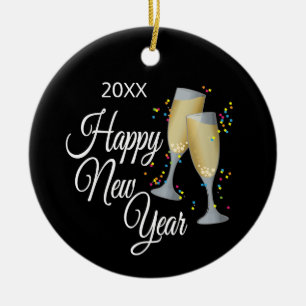 Guten Rutsch ins Neue Jahri Champagne Gläser und Keramikornament