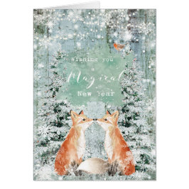 guten Rutsch ins Neue Jahrwinterschnee foxes Karte