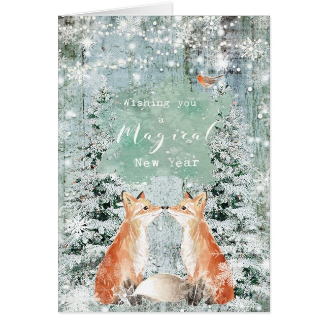 guten Rutsch ins Neue Jahrwinterschnee foxes Karte (Vorne)