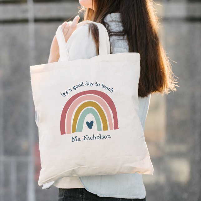 Guten Tag, Lehrerin Geschenk Boho Rainbow Tragetasche (Von Creator hochgeladen)