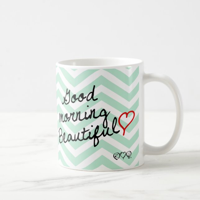 Gutenmorgen schön! Grünes Zickzack Muster Kaffeetasse (Rechts)