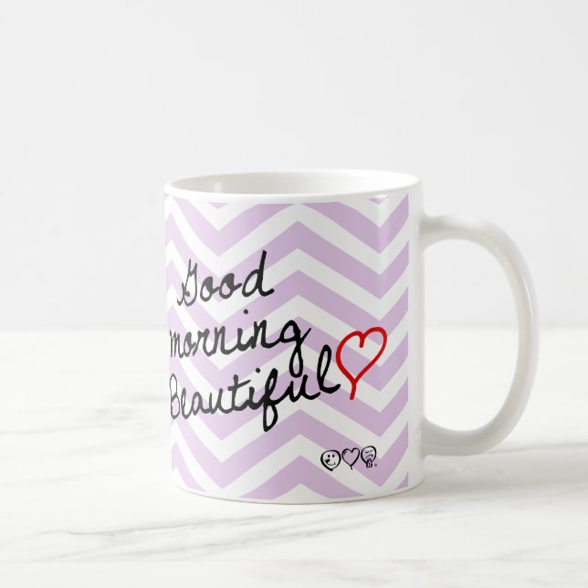 Gutenmorgen schön! Lila Zickzack Muster Kaffeetasse (Rechts)