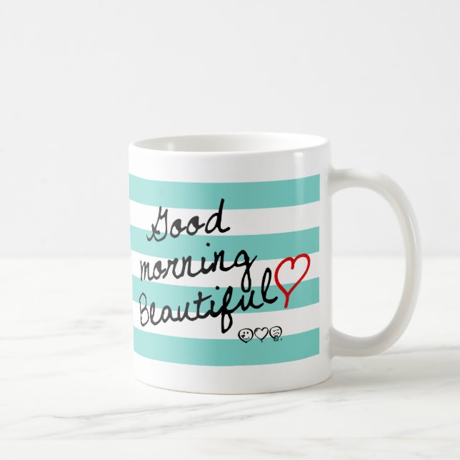 Gutenmorgen schön! Muster der blauen Streifen Kaffeetasse (Rechts)