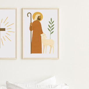 Guter Hirte mit Lamm Poster