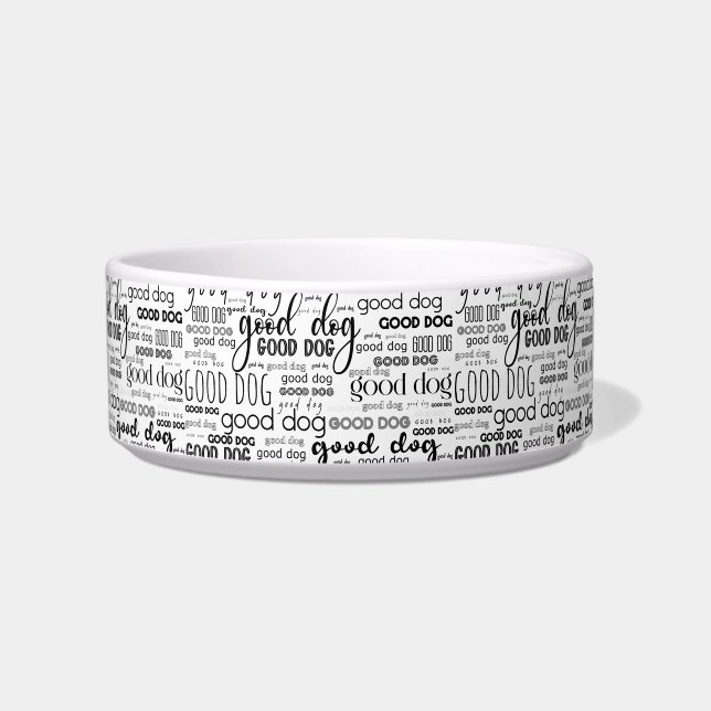 Guter Hund Typografie Muster Schwarz-Weiß Napf (Vorderseite)