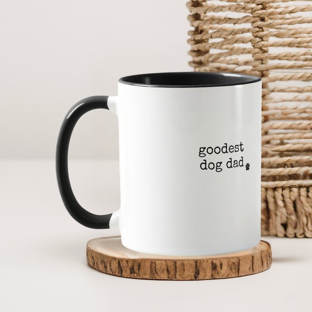 Guter Hund Vater Custom Minimal Retro Schreibmasch Tasse (Goodest dog dad custom black and white mug)