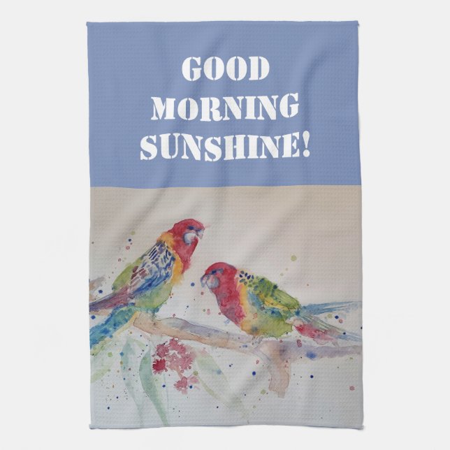 Guter Morgen Aquarell Roter Papagei Küchentuch (Vertikal)