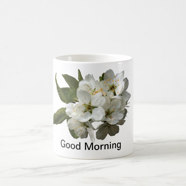 "GUTER MORGEN" MIT SCHÖNER WEISSER BLUME KAFFEETASSE (Mittel)