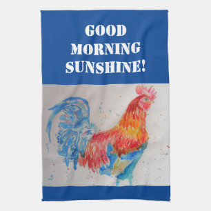 Guter Morgen Wasserfarbe Roter Rooster Küchentuch