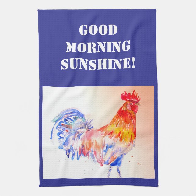 Guter Morgen Wasserfarbe Roter Rooster Küchentuch (Vertikal)