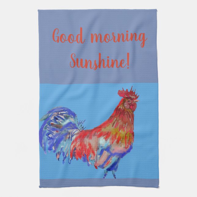 Guter Morgen Wasserfarbe Roter Rooster Küchentuch (Vertikal)