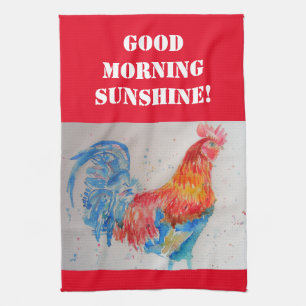 Guter Morgen Wasserfarbe Roter Rooster Küchentuch