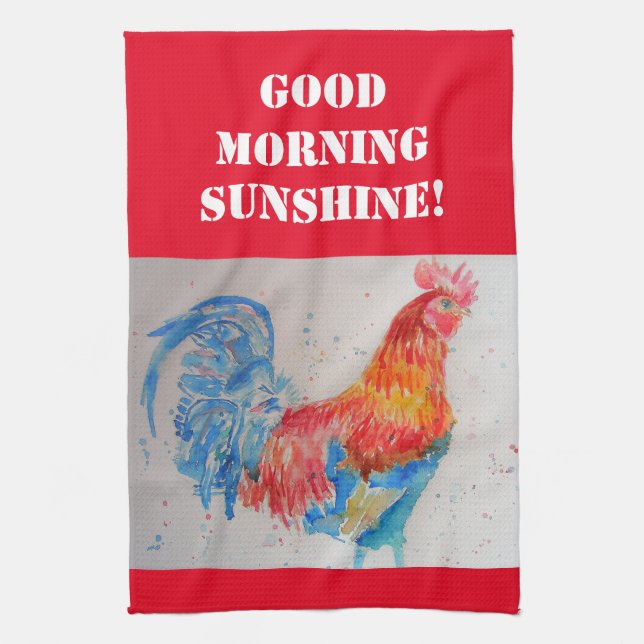 Guter Morgen Wasserfarbe Roter Rooster Küchentuch (Vertikal)