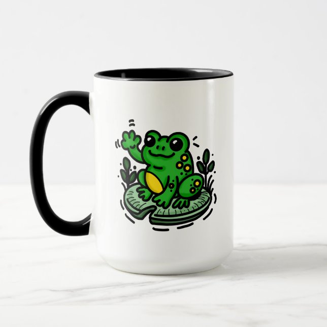 Guter Morgenfrosch auf Lily Pad Hand gezogen Tasse (Links)