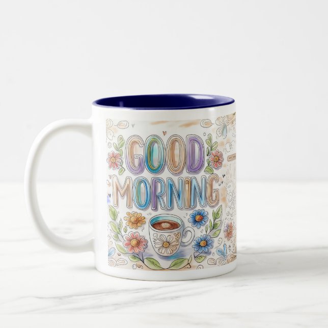 Guter Morgengrauer Doodle Zweifarbige Tasse (Links)
