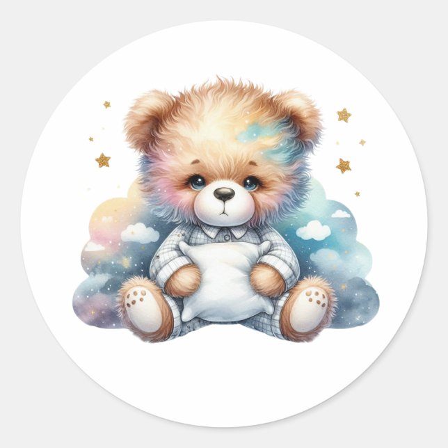guter Nachtteddy Runder Aufkleber (Vorderseite)