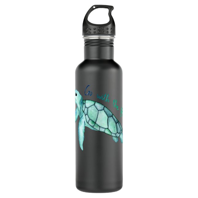 Guter Spaß Meeresschildkröte Wasserfarbe mit Fu Edelstahlflasche (Vorderseite)