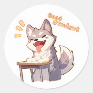Guter Student Happy Anime Dog Runder Aufkleber