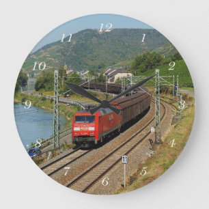 Güterzug in Lorch am Rhein Große Wanduhr