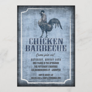 Gutes altes Modehähnchen-Barbecue mit alter Einlad Einladung