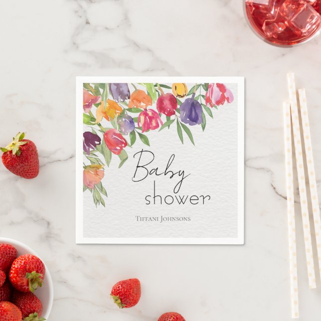 Gutes Bouquet Tulips & Greenery Baby Dusche Serviette (Beispiel)