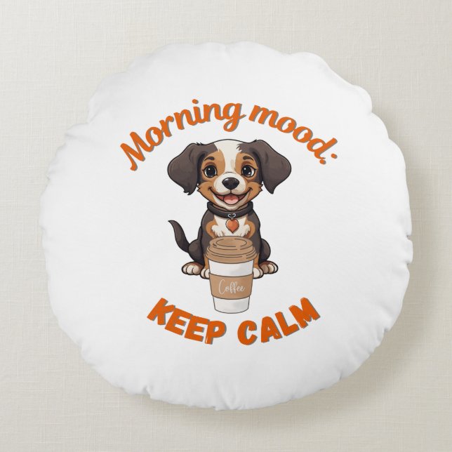 Gutes Fernsehen & Kaffee - Playful Puppy Digital A Rundes Kissen (Vorderseite)