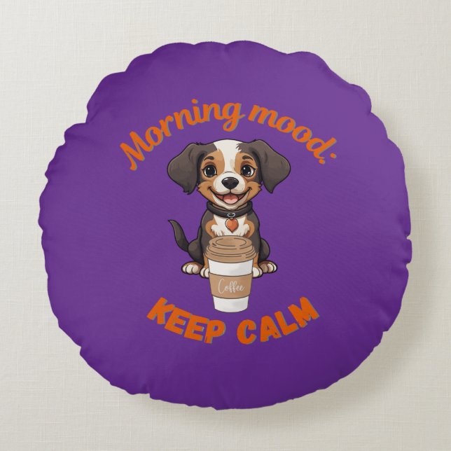 Gutes Fernsehen & Kaffee - Playful Puppy Digital A Rundes Kissen (Vorderseite)