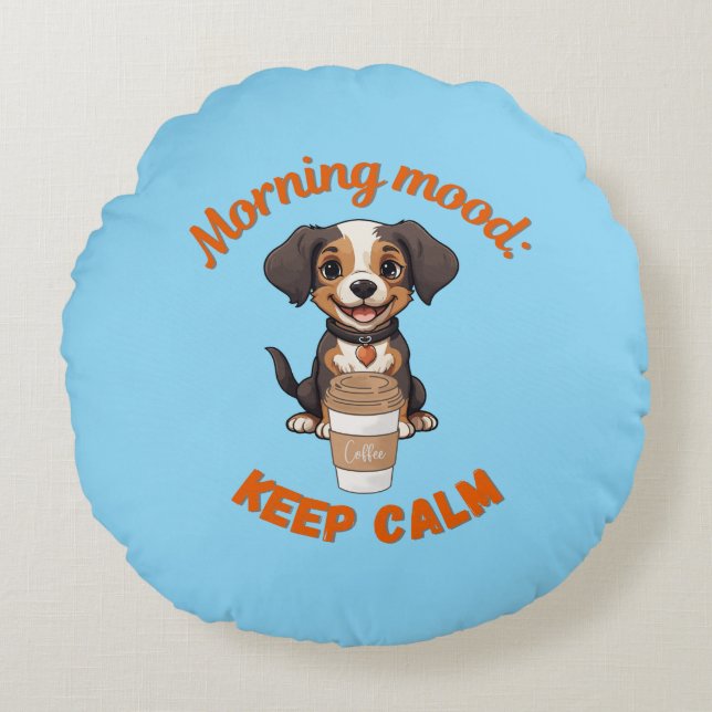 Gutes Fernsehen & Kaffee - Playful Puppy Digital A Rundes Kissen (Vorderseite)