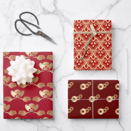 Gutes Glück 2023 Chinesisches Neujahr Red Gold Geschenkpapier Set