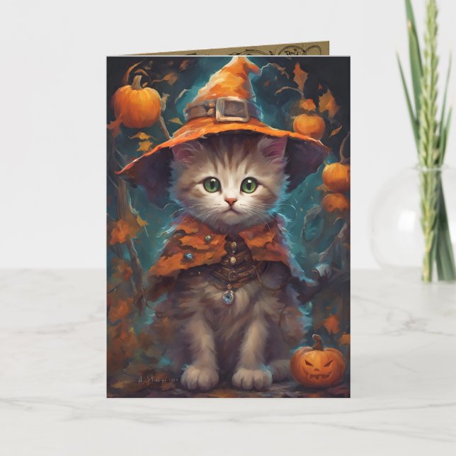 Gutes Hexenkätzchen, Niedlicher Halloween-Katzengr Karte (Vorderseite)