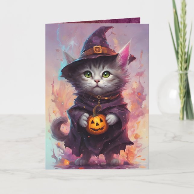 Gutes Hexenkätzchen, Niedliches Halloween-Katzengr Karte (Vorderseite)