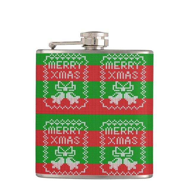 Gutes Pullover-Muster Jingle Glocken Merry Xmas Ga Flachmann (Vorderseite)