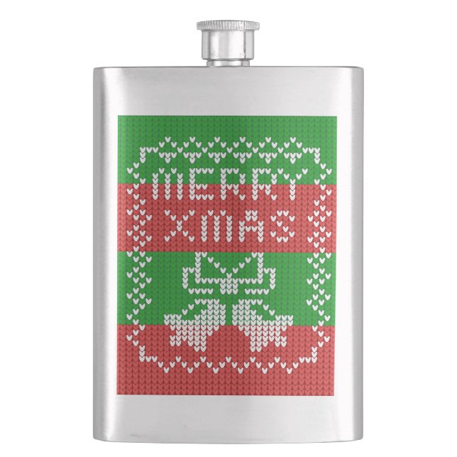 Gutes Pullover-Muster Jingle Glocken Merry Xmas Ga Flachmann (Vorderseite)