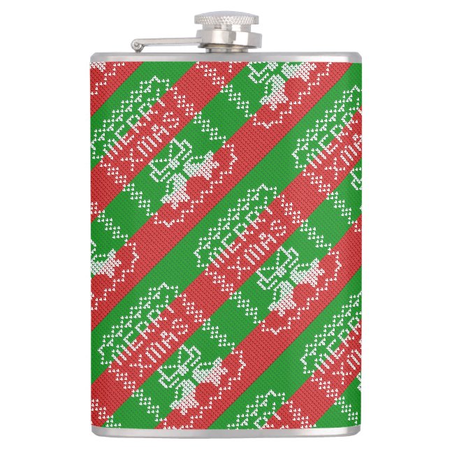 Gutes Pullover-Muster Jingle Glocken Merry Xmas Ga Flachmann (Vorderseite)