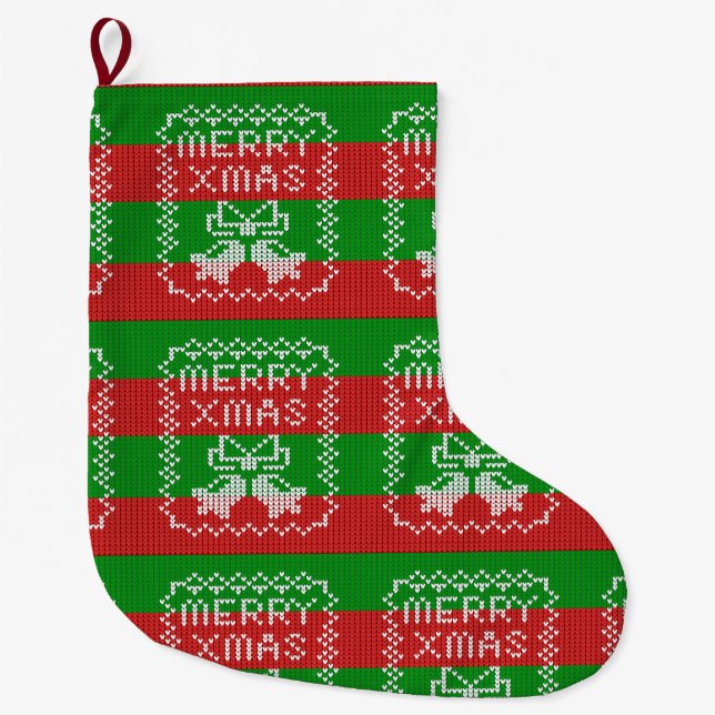 Gutes Pullover-Muster Jingle Glocken Merry Xmas Ga Großer Weihnachtsstrumpf (Vorderseite)