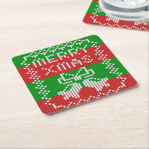 Gutes Pullover-Muster Jingle Glocken Merry Xmas Ga Rechteckiger Pappuntersetzer