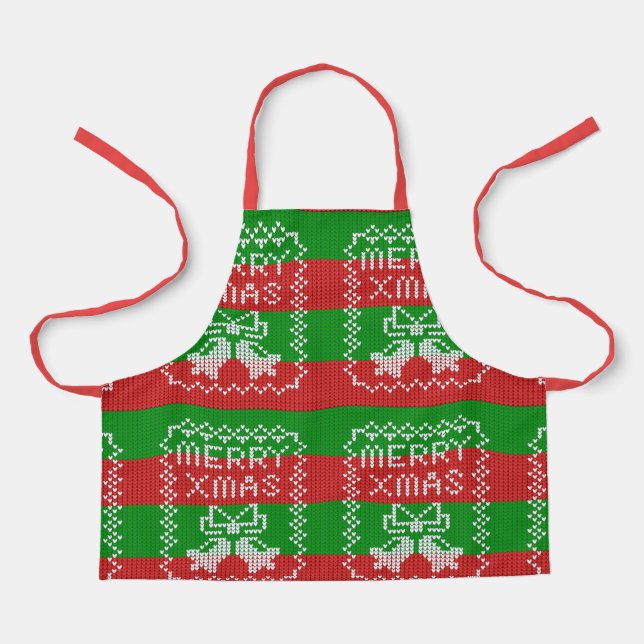 Gutes Pullover-Muster Jingle Glocken Merry Xmas Ga Schürze (Vorderseite)