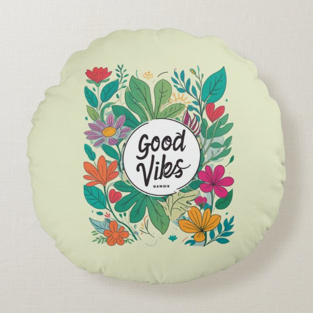Gutes Vibes Blumendesign in hellen Farben Rundes Kissen (Vorderseite)