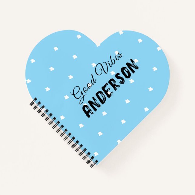 Gutes Vibes Monogramm mit dem Namen Blau Notizbuch (Vorderseite)