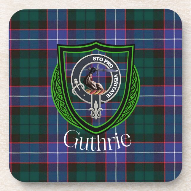 Guthrie Scottish Clan Tartan & Crest Getränkeuntersetzer (Vorderseite)