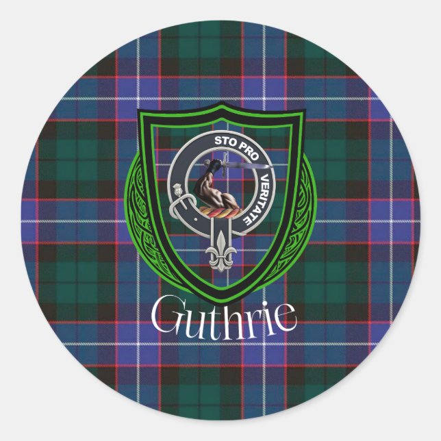 Guthrie Scottish Clan Tartan & Crest Runder Aufkleber (Vorderseite)