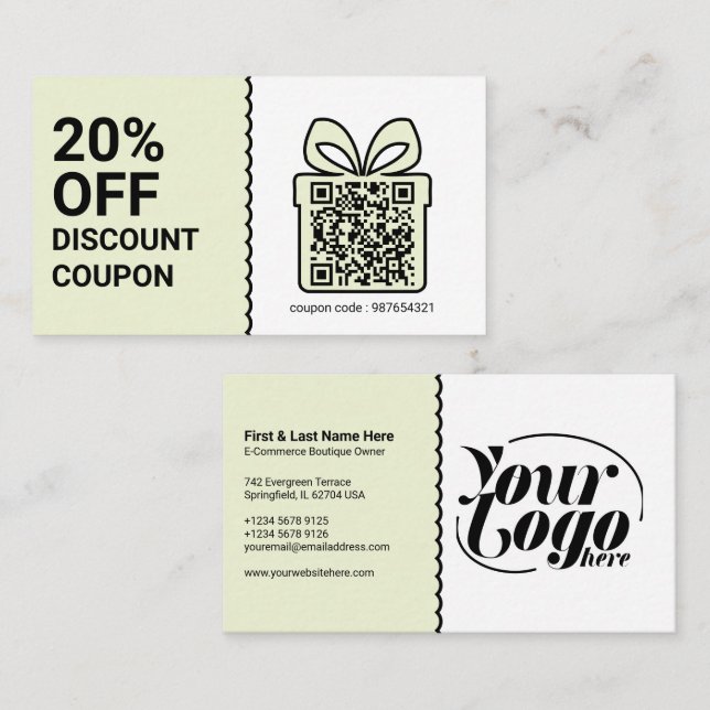 Gutschein QR Code grünes Marketing Visitenkarte (Vorne/Hinten)