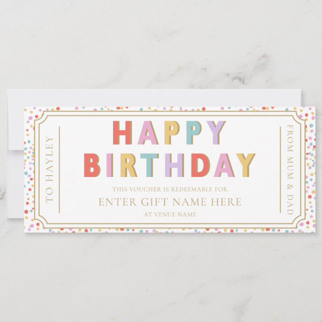 Gutscheinkarte für mehrere Dot Happy Birthday Einladung (Vorderseite)