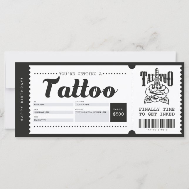 Gutscheinschein für Tattoo-Geschenkgutscheine (Vorderseite)