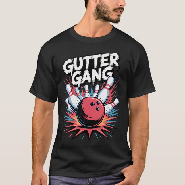 Gutter Gang Bowlingkugel Strike Squad Graffiti Pin T-Shirt (Vorderseite)