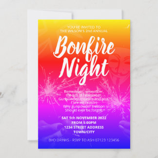 Guy Fawkes Nuit, Bonfire Night Invitation