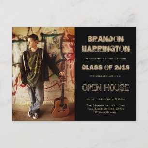 Guy Grad Grunge Photo Open House Invitation